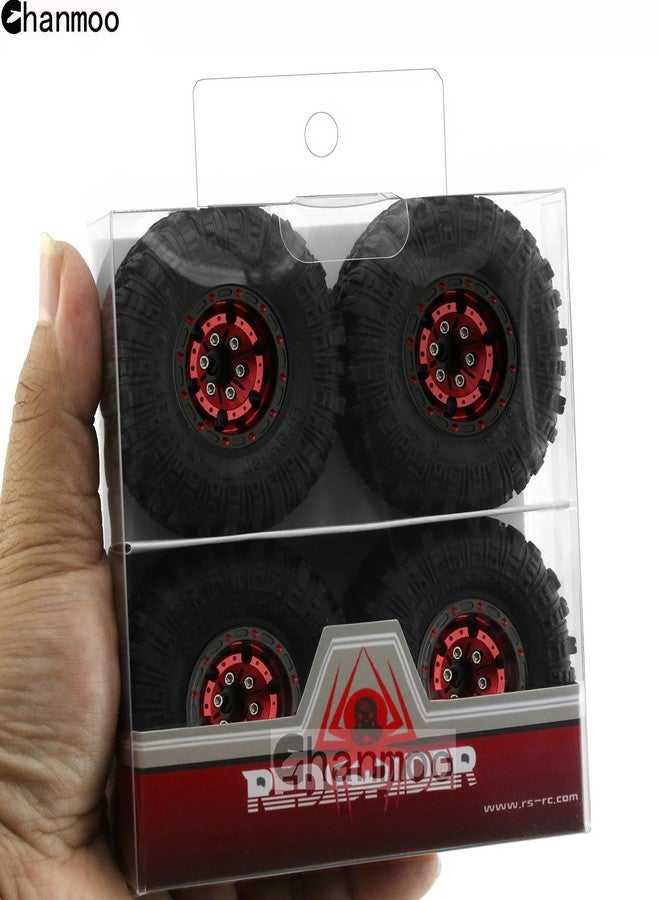 Chanmoo 1.0 RC Tires and Beadlock Wheels 1/24 1/18 Mud Slingers Grappler Tyres & Rims Hub for 1：24 1:18 RC Rock Crawler Car SCX24 FMS FCX24 TRX4M Axial AX24 90081 Gladiator Bronco C10 4PCS (Red) - Image 5